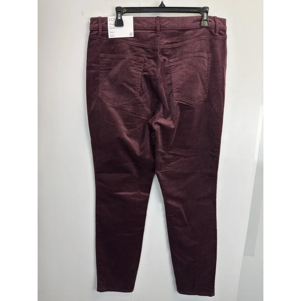 Ann Taylor LOFT Pants Womens 14/32 Burgundy Corduroy High Rise Skinny Leg Casual